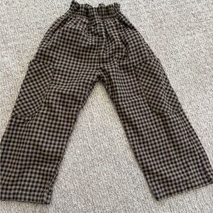 Zara Kids Brown and Black Plaid Pull-On Pants